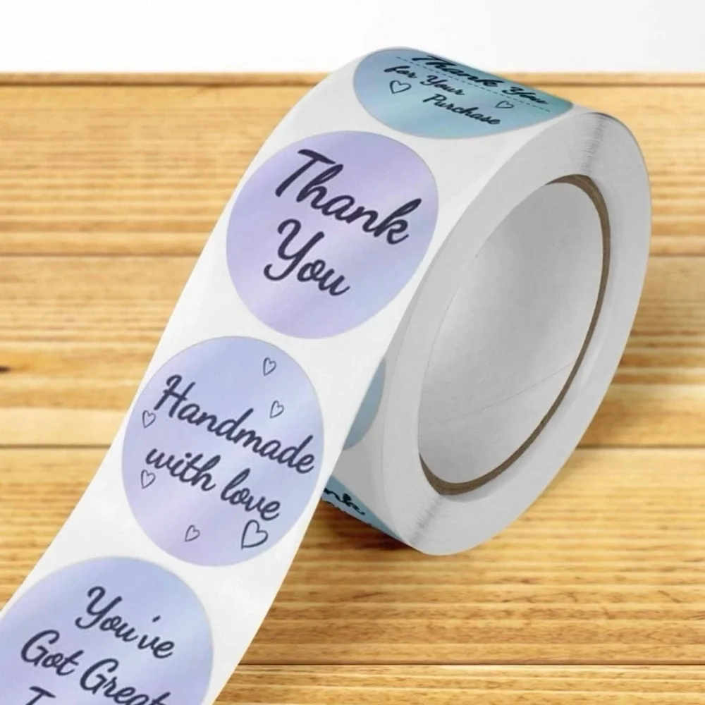New 500 Pcs Laser Holographic Thank You  Silver Round Business Adhesive Stickers
